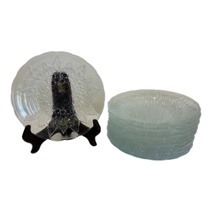 Vintage Kig Indonesia Pressed Glass Floral Dessert Plates - Set of 11