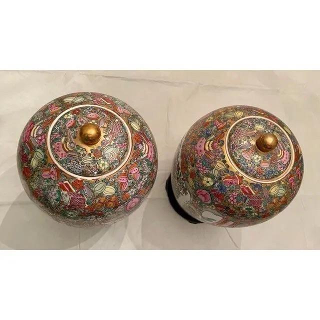 Ceramic Mid 20th Century Vintage Large Chinoiserie Ginger Jars- A Pair For Sale - Image 7 of 11