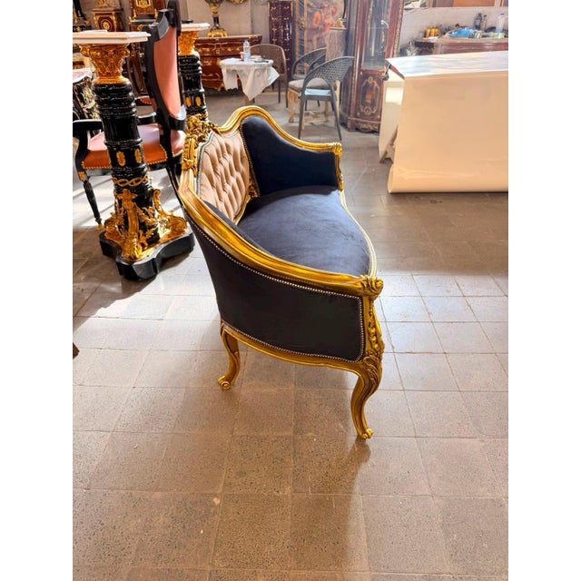 Vintage Rococo Loveseat Black & Beige Velvet 55W For Sale - Image 10 of 10