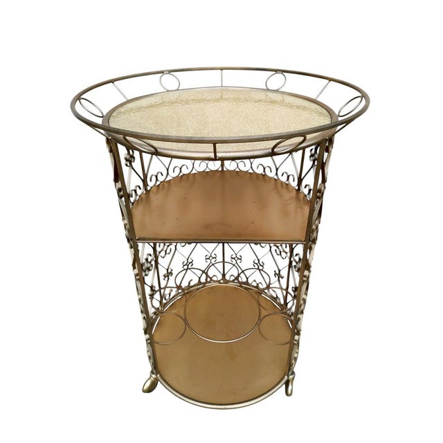 Gold Mid-Century Modern Round Bar Cart in Wrought Iron by Chaty Vallauris, 1970s For Sale - Image 8 of 10