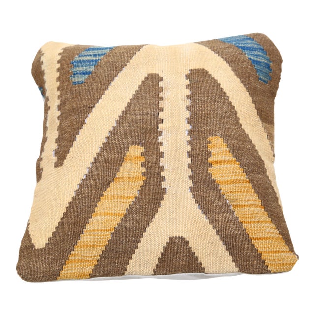 Arteverk Handwoven Afghan Kilim Pillow — Beige & Brown Chevron For Sale
