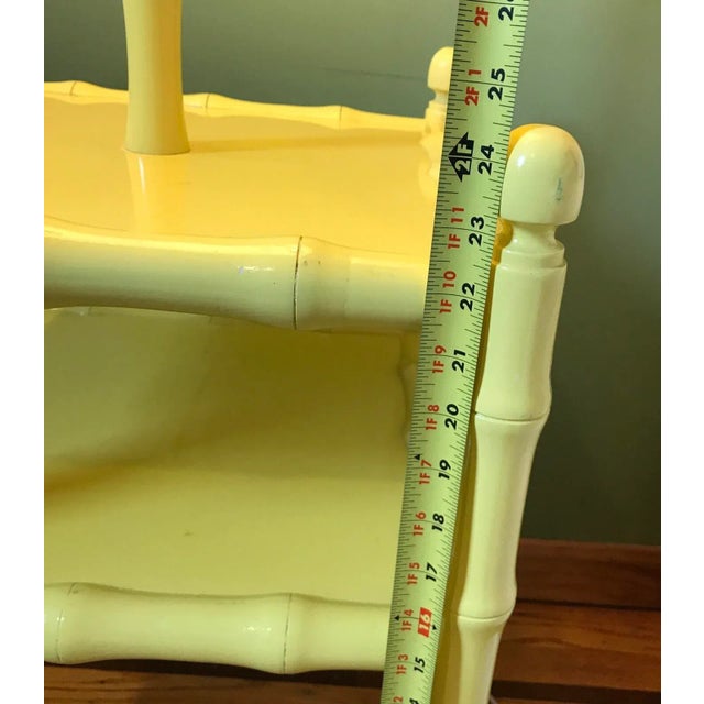 Wood Asian 1960’s Faux Bamboo Floor Lamp With Table Shelf Yellow For Sale - Image 7 of 11