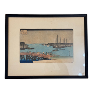 Antique Edo-Period Japanese Woodblock Print by Utagawa Hiroshige — Eitai Bridge With Fishing Boats, C. 1830s–1850s