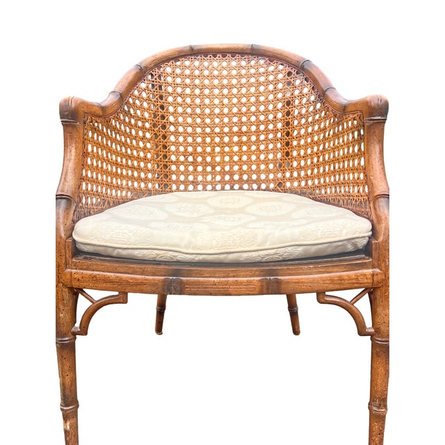 1970s Vintage Faux Bamboo Accent Side Chair With Rattan Cane Back For Sale - Image 5 of 7