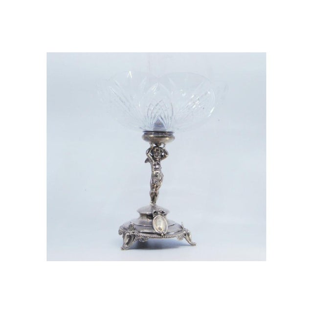 Silver Fruit Bowl Centerpiece in Cut Glass with Silver Column and Angel Figure Supporting Cup For Sale - Image 8 of 9