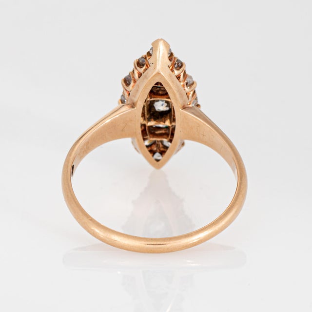 Late 19th Century Antique Victorian Navette Ring 1ct Diamonds 14k Yellow Gold Sz 8.5 Fine Jewelry For Sale - Image 5 of 7