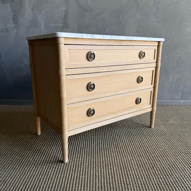Marie Classic White Oak 3 Drawer Night Stand White Marble Top Natural Finish For Sale In Los Angeles - Image 6 of 15
