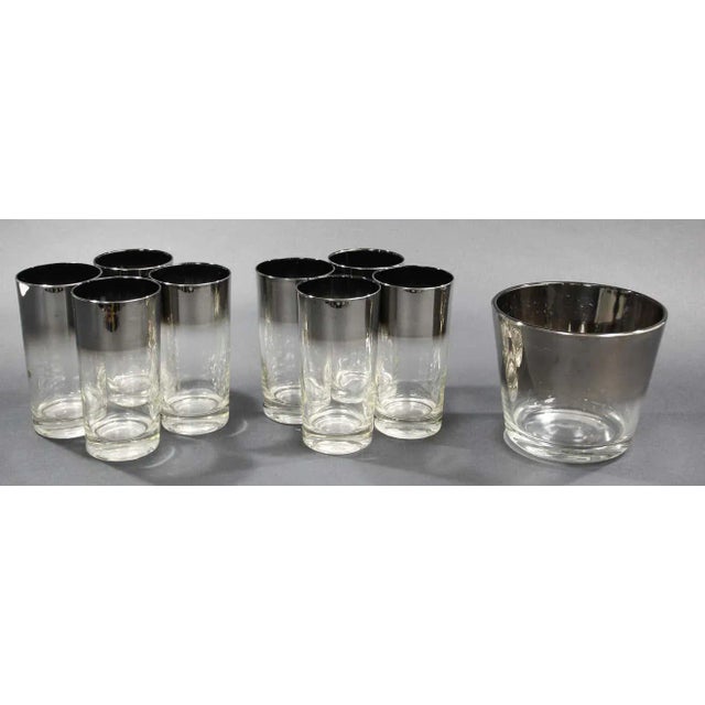Mid-Century Modern Dorothy Thorpe Mid-Century Silver Fade Cocktail Barware Glasses and Ice Bucket - Set of 9 For Sale - Image 3 of 13