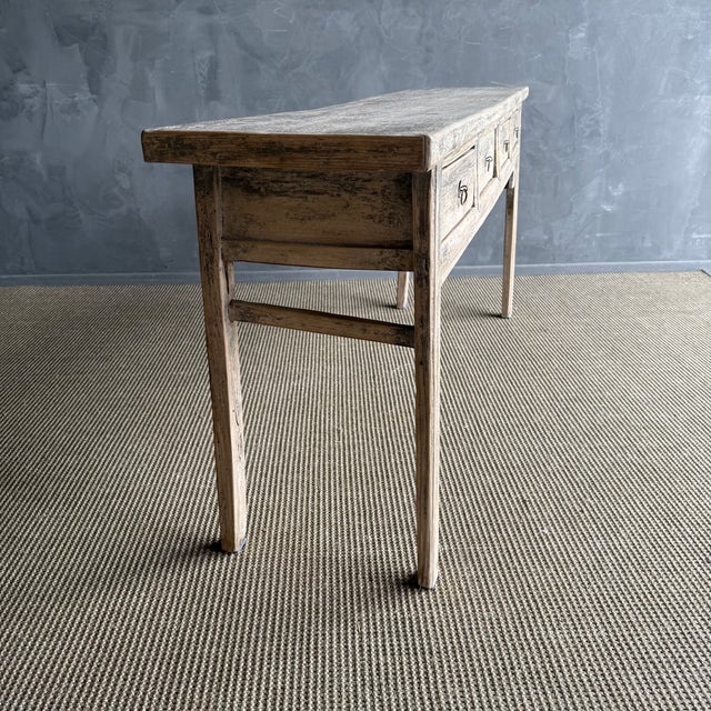 Vintage Elm Wood Console With 4 Drawers For Sale - Image 4 of 13