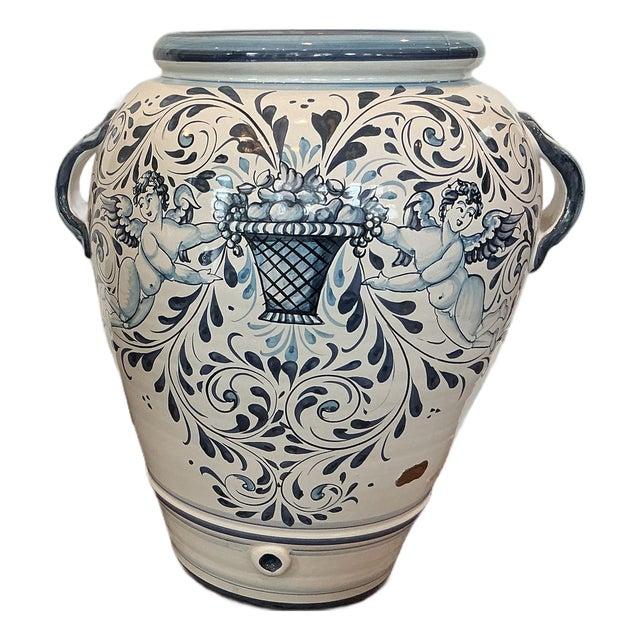 1970s Large Hand Painted Italian Ceramic Umbrella Stand / Floor Urn by Ceramiche La Ginestra For Sale