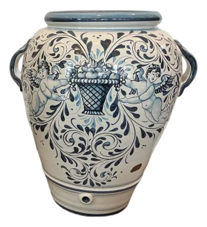 1970s Large Hand Painted Italian Ceramic Umbrella Stand / Floor Urn by Ceramiche La Ginestra