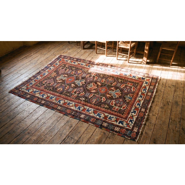 1880s Brown Geometric Antique Caucasian Kazak Rug 3'6" X 6'3" Knotted Pile Wool Carpet For Sale In New York - Image 6 of 8
