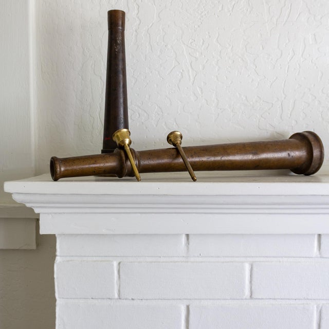 Metal Set of Large Antique Brass Fireman Fire Hose Nozzle Candle Holders For Sale - Image 7 of 16