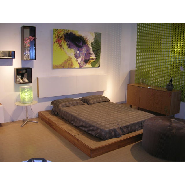 Modern Platform Queen Bed Solid Wood With Wall Hung White Headboard 2 Pieces Chairish