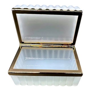 Antique Satin Opaque Glass Box with Bronze Frame, 1890s For Sale