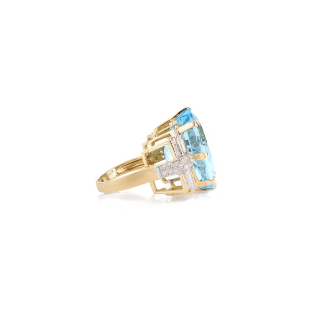Not Yet Made - Made To Order 35.2 Ctw Bohemian Chic Sky Blue Topaz & Diamond Cocktail Ring Size 6 For Sale - Image 5 of 12