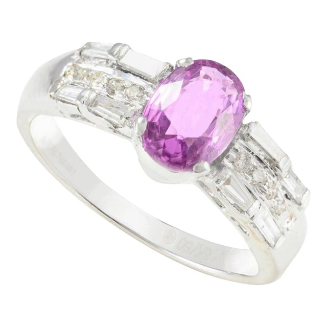 Vivid Pink Sapphire & Diamond Cluster Statement Ring Size 7 in 18k White Gold For Sale