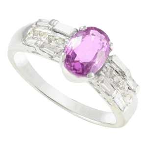 Vivid Pink Sapphire & Diamond Cluster Statement Ring Size 7 in 18k White Gold