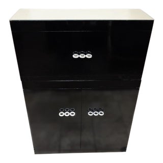 Jansen Mid-Century Modern Black Lacquer Bar Cabinet For Sale