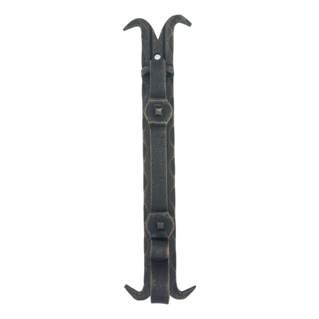 Hand-Forged Wrought Iron Drop Pull & Door Knocker (Gold Patina) Medieval Swing Hardware For Sale