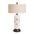 Vintage Floral Milk Glass Table Lamp With Aged Bronze Finish and Linen Shade For Sale