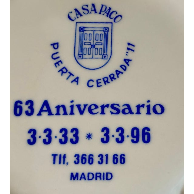 Spanish 63rd Anniversary Blue and White Casa Oaci Puerta Cerrada, Madrid Ashtray Catchall For Sale - Image 3 of 7