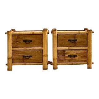 Late 20th Century Vintage Bamboo Caribbean Style Nightstands- a Pair For Sale