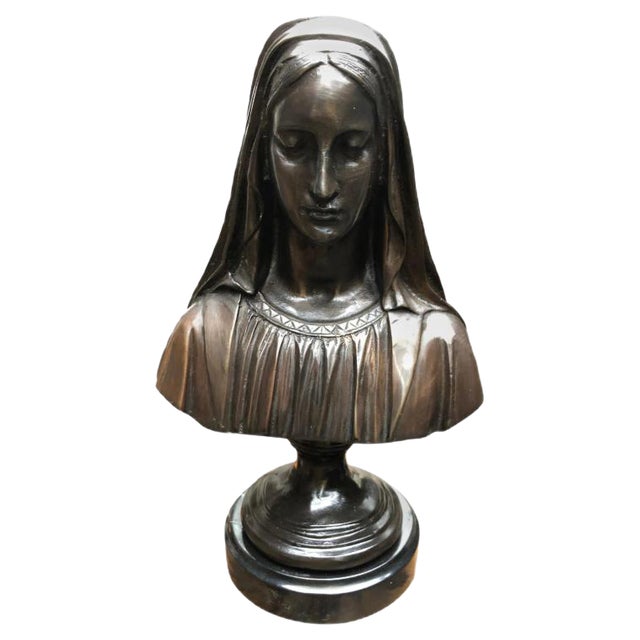 Bronze Virgin Mary Bust, France, 20th Century For Sale