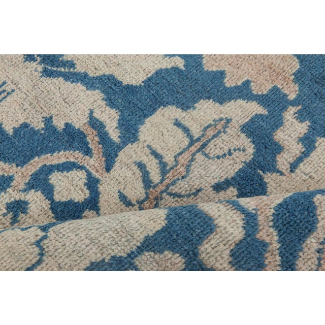 Authentic North Indian Navy Blue, Beige Handmade Wool Rug For Sale - Image 4 of 5