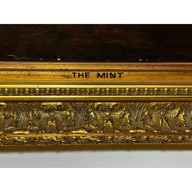 British Antique Oil Painting in the Manner of Sir Alfred Munnings C1912 Equine Portrait the Mint Chestnut Thoroughbred Stallion in Stable For Sale - Image 11 of 18