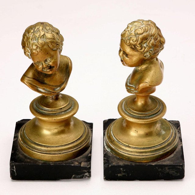 Metal Busts of Children, Bronzes on Marble Bases, Set of 2 For Sale - Image 7 of 7