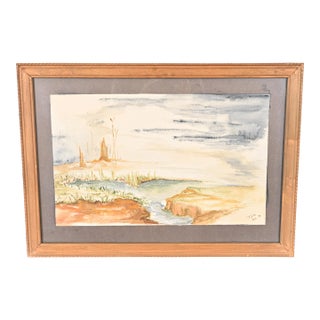 Original Signed Abstract Landscape Watercolor Painting For Sale
