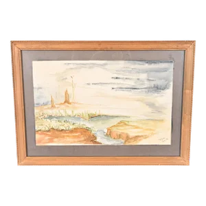 Original Signed Abstract Landscape Watercolor Painting