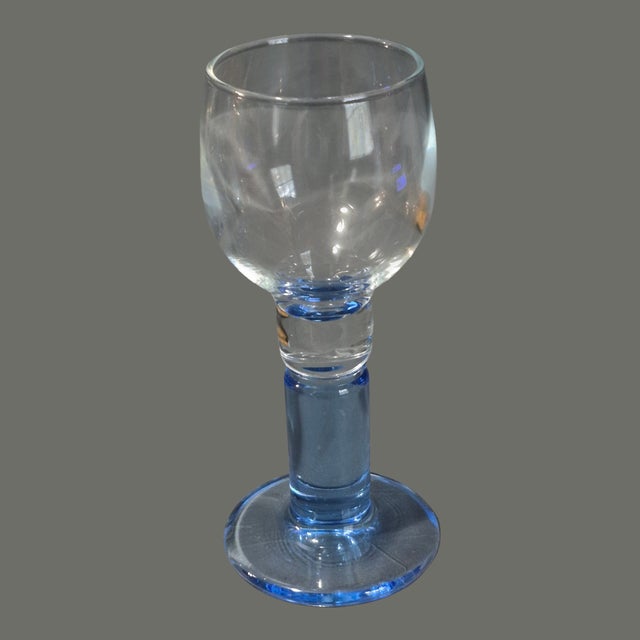 Mid-Century Modern Vintage "Angela'' Cordials Glasses Italian Art Glass Blue Stems w/ box - Set of 6 For Sale - Image 3 of 6