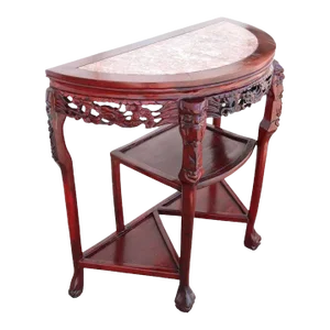 Mid 20th Century Chin Hua Carved Demilune Marble Console