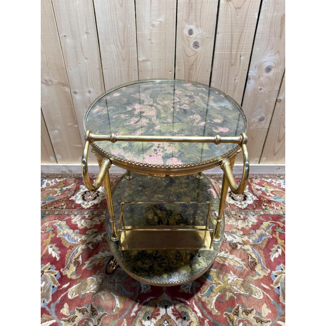 Louis XVI Style Serving Cart in Brass with Faux Marble Top, 1950s For Sale - Image 6 of 9