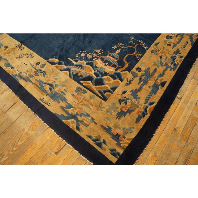 Quintessential Navy Open Field With Traditional Motif Repertoire of Chinese Camel Border Color Antique Peking Rug For Sale In New York - Image 6 of 11