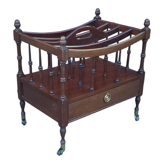 Early 20th Century English Regency Style Mahogany and Brass Rolling Canterbury For Sale