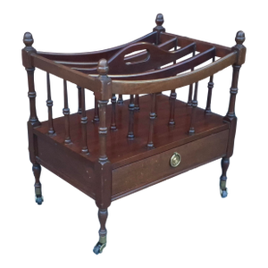 Early 20th Century English Regency Style Mahogany and Brass Rolling Canterbury