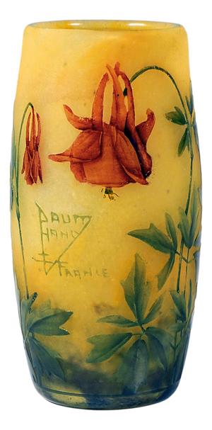 Art Nouveau Cameo Ancolie Vase with Columbine Decor from Daum Nancy, France, 1910s