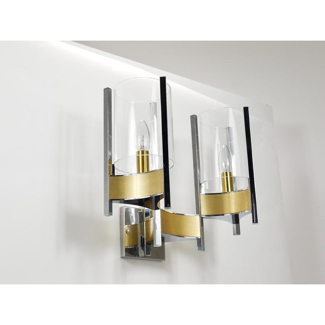 Large Wall Sconces in Chrome, Brass and Glass attributed to Gaetano Sciolari, 1970s, Set of 2 For Sale - Image 17 of 18