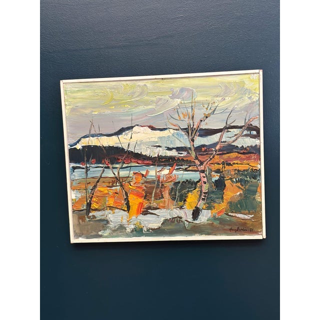 1970s Harry Sahlin, Autumn Shore, 1973, Oil on Panel, Framed For Sale - Image 5 of 18