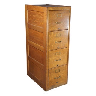 1920s Antique American Quartersawn Oak Paneled 4 Drawer Library or Office File Cabinet For Sale