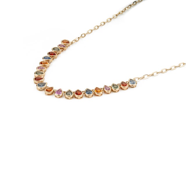 Bezel Set 7.13ct Rainbow Sapphire Contemporary Necklace in 14k Gold For Sale - Image 4 of 16