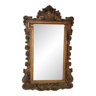 Antique Italian Regency Style Wall Mirror With Cherub Crest For Sale