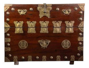 Antique Korean Wedding Chest With Brass Detail in the Campaign Style
