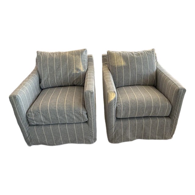 Pair of Accent Swival Chairs With Washable Slip Covers For Sale