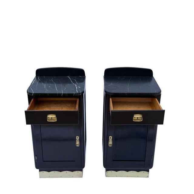 Viennese Art Deco Nightstands with Black Marble Tops and Brass Details, c. 1940, Set of 2 For Sale - Image 4 of 9