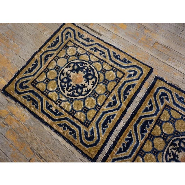 1820s Blue Navy Geometric Pair of Antique Chinese Ningxia Rug 2'2" X 2'0" Knotted Pile Wool Carpets For Sale In New York - Image 6 of 11
