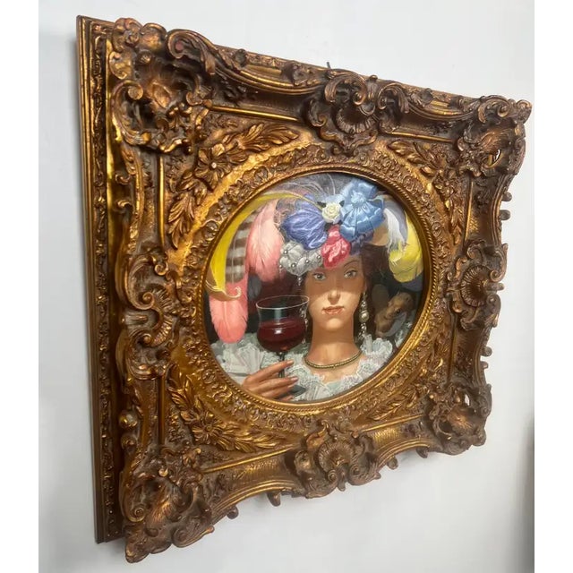 Rococo Romantic Belle Époque Portrait of a Lady in Gilded Rococo Frame Print on Canvas 1990's For Sale - Image 3 of 18